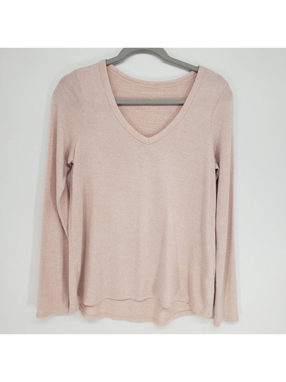 American Eagle Soft Knit V-Neck Top Womens Medium Pink Long Sleeve Relaxed Fit